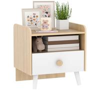 AIYAPLAY Table de Chevet Enfant Table de Nuit Enfant avec tiroir et Niche, Petite Table d'appoint en Bois pour Chambre d'enfant, 40L x 32,5l x 40H cm, Blanc