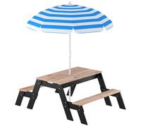AIYAPLAY Table de pique-nique enfants avec parasol, 3 en 1 salon de jardin en bois pour enfants 3-6 ans avec 2 boîtes, naturel