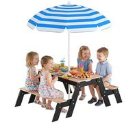 Table de pique-nique enfants - AIYAPLAY - avec parasol - 2 boîtes de rangement - bois - 3 à 6 ans - 113 x 95 x 160 cm - naturel