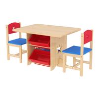 AIYAPLAY Table enfant avec 2 chaises ensemble table et chaises enfants 3 pièces en bois avec 4 bacs de rangement bois naturel