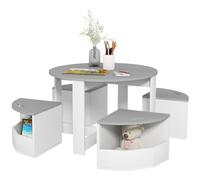 AIYAPLAY Table Enfant avec 4 Chaises 5 Pièces avec Rangement, Gris | Ensemble Table et Chaise en Bois pour Dessiner, Jouer, Étudier, Gain de Place, Cadeau pour Fille Garçon 3-8 Ans