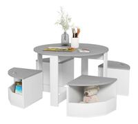 AIYAPLAY Table Enfant avec 4 Chaises 5 Pièces avec Rangement, Gris | Ensemble Table et Chaise en Bois pour Dessiner, Jouer, Étudier, Gain de Place, Cadeau pour Fille Garçon 3-8 Ans
