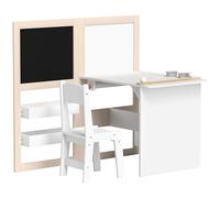 AIYAPLAY Table enfant avec chaise 3 en 1 avec chevalet pliable étagères de rangement, rouleau de papier - 3 à 8 ans, blanc