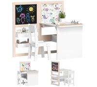 AIYAPLAY Table Enfant avec Chaise 3 en 1 Chevalet Pliable 3 à 8 Ans Blanc | Ensemble Table Chaise Enfants, Étagères de Rangement, Rouleau de Papier
