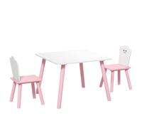 AIYAPLAY Table enfant avec chaise, ensemble table et 2 chaises en bois pour dessiner, jouer, étudier, rose