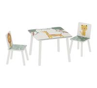 AIYAPLAY Table enfant avec chaise, ensemble table et 2 chaises enfant en bois, motifs animaux, 60 x 60 x 44 cm, vert