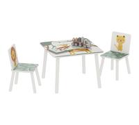 AIYAPLAY Table enfant avec chaise, ensemble table et 2 chaises enfant en bois, motifs animaux, 60 x 60 x 44 cm, vert vert