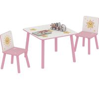 AIYAPLAY Table enfant avec chaise, ensemble table et 2 chaises enfant en bois pour dessiner, jouer, étudier, motifs d'étoile, pour chambre, crèche, salle de jeux, fille & garçon 3-8 ans, rose