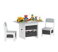 AIYAPLAY Table Enfant avec Chaise, Ensemble Table et 2 chaises Enfant pour Dessiner, Jouer, étudier avec 6 tiroirs Amovibles, pour Fille garçon 3-8 Ans, Gris Clair