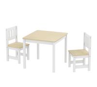 AIYAPLAY Table enfant avec chaise, lot table et 2 chaises enfant en bois pour dessiner, jouer, étudier, 56x52x48cm, bois naturel