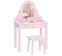 AIYAPLAY Table Maquillage 2-en-1 Enfants Tabouret Filles 3-6 Rose | Coiffeuse, miroir amovible, tiroir, table maquillage bois, coiffeuse enfants.