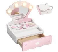 AIYAPLAY Table Maquillage Portable Filles lumière Miroir 3-6 Ans Rose | Coiffeuse pour filles, tiroir et accessoires 8 pièces, set de maquillage factice avec poignée, cadeaux d'anniversaire