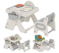 AIYAPLAY Table Polyvalente pour Enfants avec Plateau Rangement et Tiroirs, en HDPE et PP, Gris et Blanc