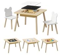 AIYAPLAY Table pour enfant avec 2 chaises, groupe de sièges pour enfant avec espace de rangement, plateau de table rabattable amovible, dossier en forme d'ours, pour chambre d'enfant, pour enfants de