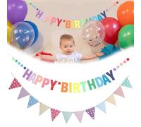 AIYVELU 2 Pièces Banderole joyeux anniversaire, Joyeux Anniversaire Bannière Banderole Guirlande Anniversaire Lettre Personnalisée Multicolore Drapeau Happy Birthday Banner Décoration Bricolage