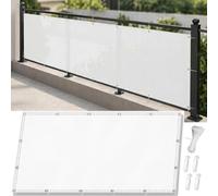 AJALGZ Brise Vue Balcon 105x950cm Blanc, Cache Vue Balcon Imperméable & Anti-UV, Toile d'Occultation Opaque et Résistant au Vent avec Œillets, Serre-Câbles et Cordes