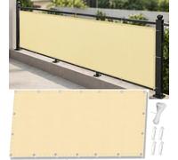 AJALGZ Brise Vue Balcon 55x450cm Jaune, Cache Vue Balcon Imperméable & Anti-UV, Toile d'Occultation Opaque et Résistant au Vent avec Œillets, Serre-Câbles et Cordes