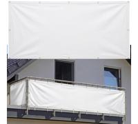AJALGZ Cache Balcon Brise Vue Extérieur 1.1x5mBlanc Toile PES Imperméable Résistant Aux Intempéries et UV, Protection Clôture Jardin avec Œillets & Serre-Câbles Inclus