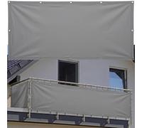 AJALGZ Cache Balcon Brise Vue Extérieur 1.5x10.5mGris Clair Toile PES Imperméable Résistant Aux Intempéries et UV, Protection Clôture Jardin avec Œillets & Serre-Câbles Inclus