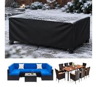 AJALGZ Housse de Salon de Jardin Extérieur 355x350x105 cm Bâche de Protection Table et Chaises 420D Oxford Imperméable Anti-UV, Housse Meuble de Terrasse Anti-Déchirure Adapté à l'hiver, Noir