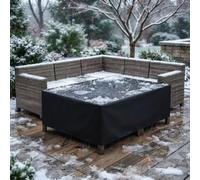 AJALGZ Housse Salon de Jardin Exterieur 385x350x50 cm, Bache de Table Protection Imperméables Housse Meuble Jardin Exterieur Anti-UV, Résistance au Vent avec Corde et Boucle Verrouillage, Noir