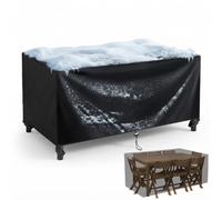 AJALGZ Housse Salon de Jardin Rectangulaire 375x115x60cm - Bâche de Protection Imperméable pour Table et Meubles d'Extérieur, Oxford 420D Résistant Anti-UV, Coupe-Vent et Résistant au Froid - Noir