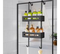 Ajex Étagère de douche à suspendre, étagère de rangement à 2 niveaux à suspendre, sans perçage, bon matériau, organiseur de salle de bain, étagère de rangement pour shampooing et gel (noir)