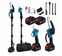 AJIEQAQ Élagueuse Télescopique Sans Fil 2-en-1 21V, Mini Tronçonneuse 6" & Sécateur 40 mm, Brushless, 2×4,0Ah, jusqu’à 205 cm