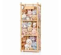 AJIEQAQ Rangement pour peluches en bois, 138 cm, grand zoo en peluche avec roulettes et freins, organiseur de jouets peu encombrant pour chambre d'enfant et salle de jeux, étagère en bois pour animaux