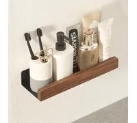 AJINGELA Étagère murale flottante en métal noir pour salle de bain, étagère murale décorative avec bords en bois massif, gain de place, antirouille extra forte (30 cm)