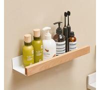 AJINGELA Étagère murale flottante en métal pour salle de bain, étagère murale décorative avec bords en bois massif, gain de place, antirouille extra forte (40 cm) FJYJJ000220YC