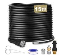 Ajiteogy 15m Tuyau Déboucheur Canalisation pour Nettoyeur Haute Pression Kärcher K1 K2 K3 K4 K5 K6 K7, avec Buses à Jet et Rotative & Adaptateurs pour un débouchage efficace des tuyaux à 180 bars