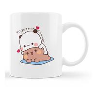 AJIYBN Tasse à café Bubu Dudu - Ours mignon - Panda Bubu et Dudu Love Couple - Tasse à thé en céramique blanche - Cadeau pour couple amoureux - 325 ml