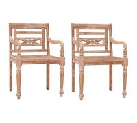AJJHUUKI Batavia Lot de 2 chaises d'extérieur en teck massif Blanc délavé