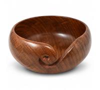 Ajuny Bol à Laine en Bois Massif Fait Main 15 cm (H 7,5 cm) - Bol à Tricot Tourbillon Anti-Emmêlement avec Guide-Fil & Trous, Support Pelote Stable Antidérapant, Accessoire Tricot & Crochet Cadeau