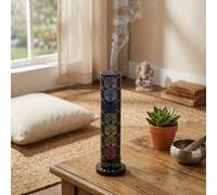 Ajuny Brûleur Tour pour Bâtons D’encens en Marbre Noir avec Arbre De Vie 10,5 Pouces Support Rond en Stéatite Ramasse-Cendres pour Bougies Chauffe-Plat Yoga Méditation Parfum Décoration De La Maison