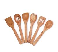 Ajuny Cuillères De Cuisine En Bois Pour Le Service La Cuisson De Ustensiles | Cuisson Spatule Avec Manche Plat, Durables Antiadhésives Mélange Couverts De Service Pour Usage Quotidien Cadeaux, Lot De 6
