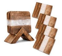 Ajuny sous-Verres Carrés Bois & Résine Blanc Faits Main - Lot de 4 Antidérapants 10 x 10 cm, Protection de Table pour Tasses à Café/Thé, Verres à Eau/Vin, Déco Maison Cuisine Salon