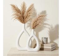 Ajuny Vases en Céramique Design Ovale, Lot de 2, Blanc - Vases Décoratifs Modernes pour Herbe de la Pampa, Fleurs Séchées et Fleurs, Décoration de Table pour Salon, Mariage, Fête et Bureau