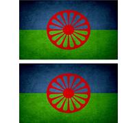 Akachafactory 2X Autocollant Sticker Drapeau Vintage Vieilli roms Gitan tziganes rom