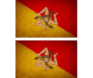 Akachafactory 2X Autocollant Sticker Drapeau Vintage Vieilli sicile sicilien