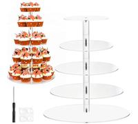 Akamino Présentoir à cupcakes rond à 5 étages en acrylique transparent pour gâteaux, desserts, pâtisseries pour anniversaire, mariage, fête