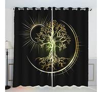 AKATIE Arbre De La Vie Rideau Thermique Isolant Anti Froid 2 Pièces Rideaux Art Celtique Rideau Occultant 3D Impression Moderne Salon Chambre Rideaux Acoustiques （183x214 cm）
