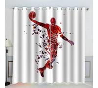 AKATIE Basket-Ball Rideau Occultant Lot de 2 Chambre Enfant Fille Garcon 3D Impression Basketteur Aquarelle Motif Rideaux Acoustiques Opaque Petites Fenêtres Décoration （140x160 cm）