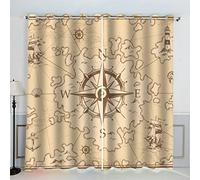 AKATIE Carte Rideau Occultant Lot de 2 Chambre Enfant Fille Garcon 3D Impression Boussole Boussole Motif Rideaux Acoustiques Opaque Petites Fenêtres Décoration （140x160 cm）