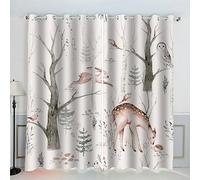 AKATIE Cerf Lapin Rideau Thermique Isolant Anti Froid 2 Pièces Rideaux Hibou Hérisson Rideau Occultant 3D Impression Moderne Salon Chambre Rideaux Acoustiques （183x214 cm）