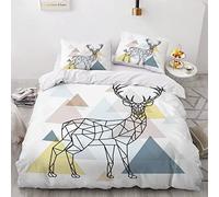 AKATIE Cerf Style Scandinave Housse de Couette 200×200 Garçons Fille 3D Motif Parure de Lit Motifs Géométriques Douce Microfibre Housse de Couette 1 Personne avec 2 Taies d'oreiller 50x75