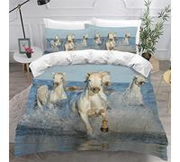 AKATIE Cheval Housse de Couette 200×200 Enfant Garçons Fille 3D Motif Parure de Lit Cheval dans La Mer Microfibre Housse de Couette 1 Personne avec 2 Taies d'oreiller 50x75