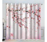 AKATIE Floraison des Cerisiers Japonais Rideau Occultant Lot de 2 Chambre Enfant Fille Garcon 3D Impression Fleurs Rose Motif Rideaux Acoustiques Opaque Petites Fenêtres Décoration （140x160 cm）