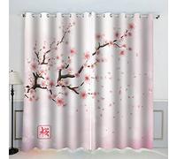 AKATIE Floraison des Cerisiers Japonais Rideau Thermique Isolant Anti Froid 2 Pièces Rideaux Fleurs Rose Rideau Occultant 3D Impression Moderne Salon Chambre Rideaux Acoustiques （183x214 cm）